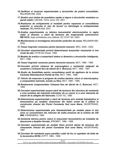 Lista de lucrÄri - Catedra de Rezistenta Materialelor