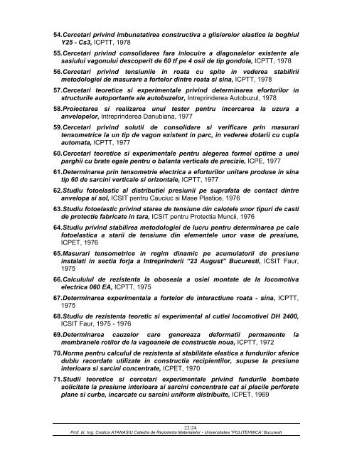 Lista de lucrÄri - Catedra de Rezistenta Materialelor