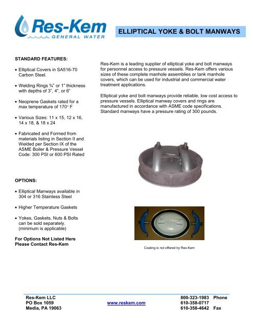 elliptical yoke & bolt manways - Res-Kem Corporation