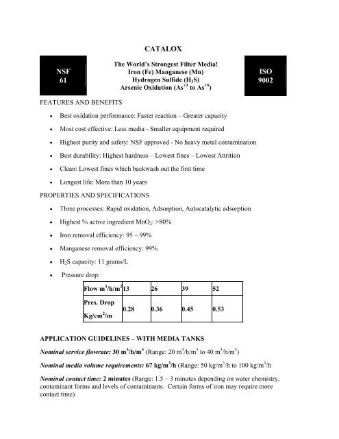 CATALOX NSF 61 ISO 9002 - Res-Kem Corporation