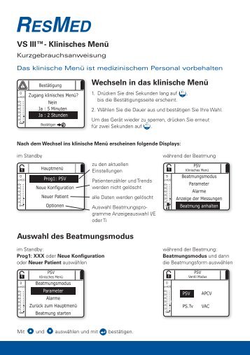 Wechseln in das klinische Menü VS III™- Klinisches Menü ... - ResMed