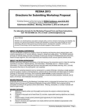 the Workshop Proposal Submission Instructions - Resna