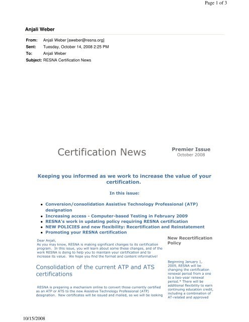 Certification News Resna