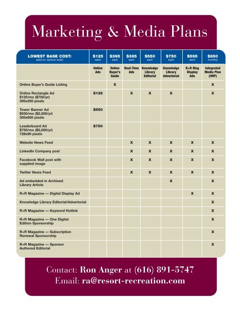 Rates + Mechanicals - Resort + Recreation Magazine