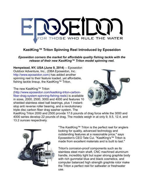KastKing™ Triton Spinning Reel Introduced by Eposeidon