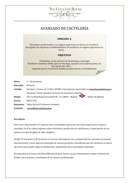 curso avanzado de coctelería - RestaurantHotelBar.com