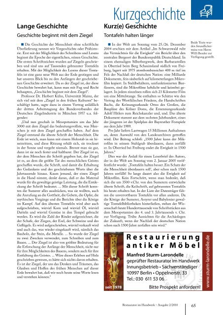 Restaurator im Handwerk â Ausgabe 2/2010 - Kramp & Kramp