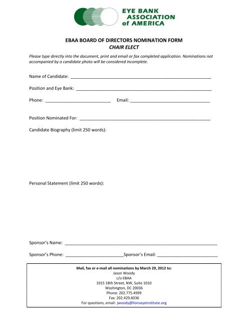 2012 Call for Nominations Form