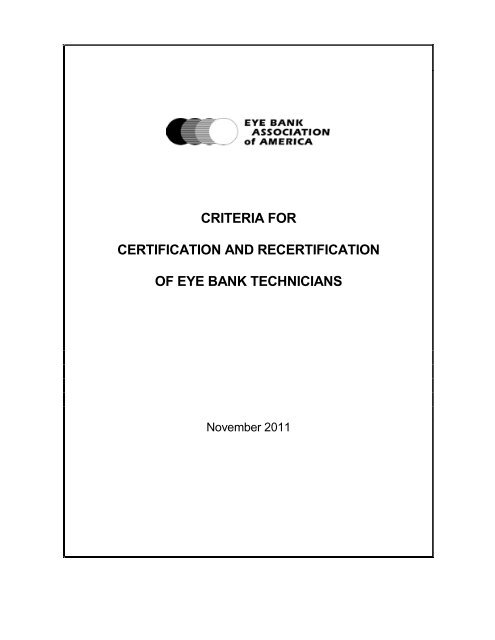 criteria for certification and recertification of eye bank technicians