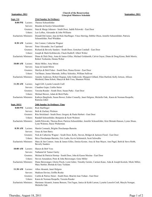 Page 1 of 2 Thursday, August 18, 2011 - Church of the Resurrection