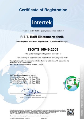 certificate ISO TS 16949 - RET GmbH