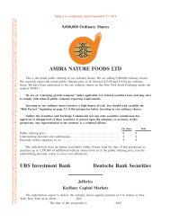 AMIRA NATURE FOODS LTD UBS Investment ... - RetailRoadshow