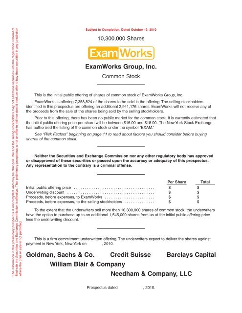 Examworks Group Inc Goldman Sachs Co Retailroadshow