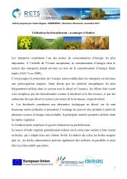 Utilisation du biocarburant : avantages et limites Les ... - RETS Project