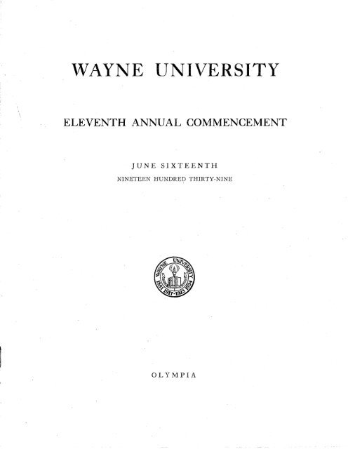 Wayne University 1939 Commencement Program - Walter P ...
