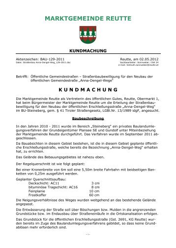 kundmachung - Marktgemeinde Reutte