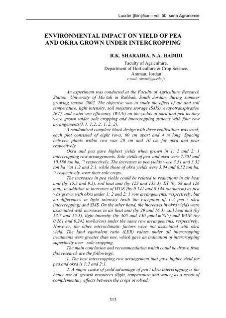 Environmental Impact On Yield Of Pea And Okra Grown Under
