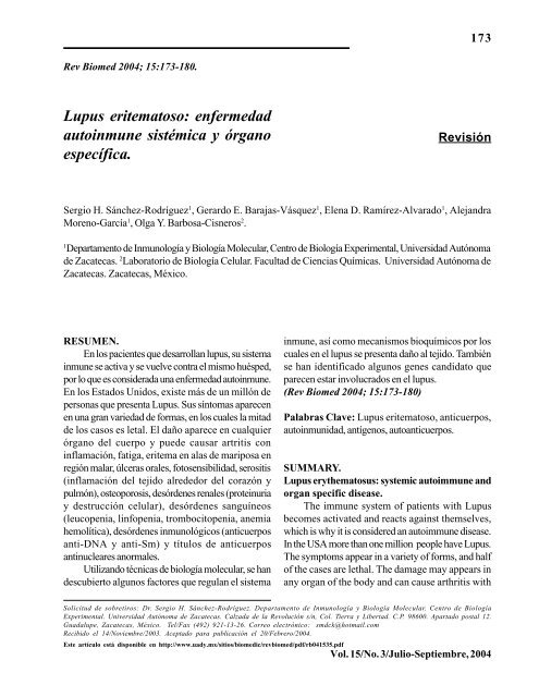 Lupus eritematoso: enfermedad autoinmune sistÃ©mica y Ã³rgano ...