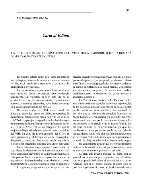 Carta al Editor. - Revista BiomÃ©dica