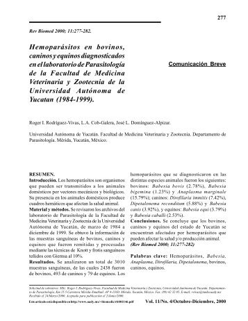 HemoparÃ¡sitos en bovinos, caninos y equinos diagnosticados en el ...