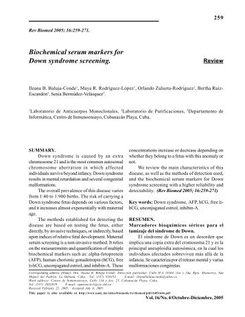 Biochemical serum markers for Down syndrome screening. - Revista ...