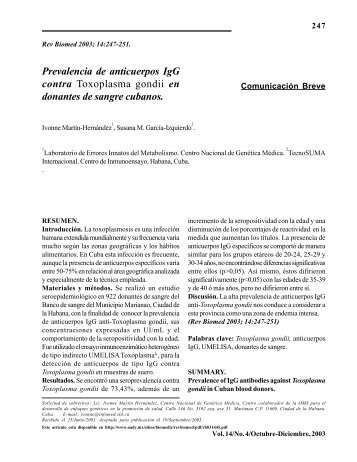 Prevalencia de anticuerpos IgG contra Toxoplasma gondii en ...