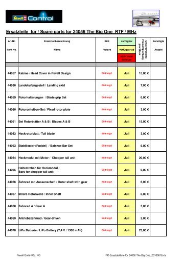 RC-Ersatzteilliste #24056 The Big One_20100616 - Revell Control