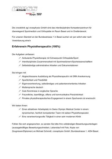Erfahrene/n Physiotherapeut/in (100%)