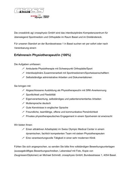 Erfahrene/n Physiotherapeut/in (100%)