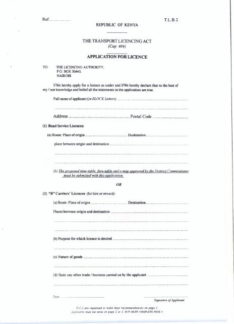 TLB Application Form - Kenya Revenue Authority