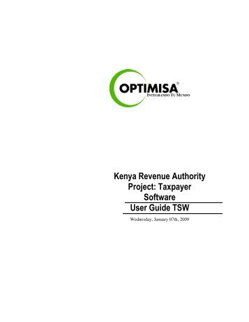 Kenya Revenue Authority Project: Taxpayer Software User Guide TSW