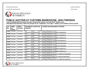 Public Auctions Forodha JKIA - Kenya Revenue Authority