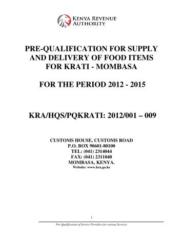 pre-qualification for supply and delivery of food items for krati