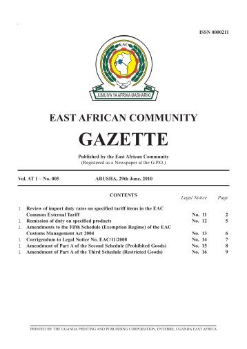 EAC GAZETTE 29 June 2010 - Kenya Revenue Authority