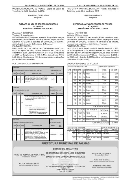 Secretaria Municipal de Finanças - Diário Oficial de Palmas