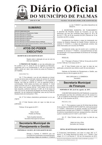 Secretaria Municipal de Finanças - Diário Oficial de Palmas