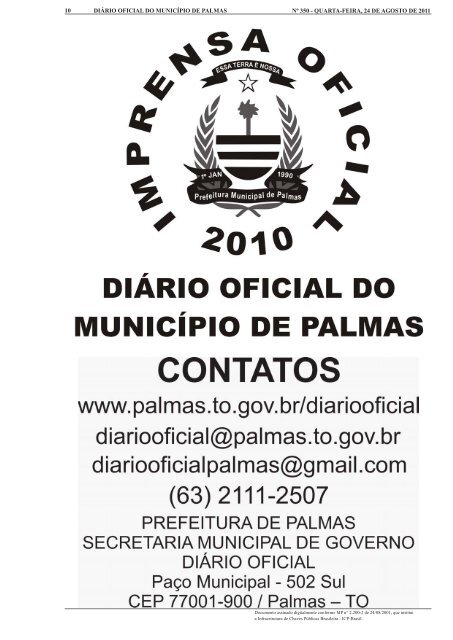 Secretaria Municipal de Finanças - Diário Oficial de Palmas