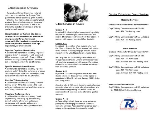 2011-2012 Gifted Testing Brochure - Revere Local Schools