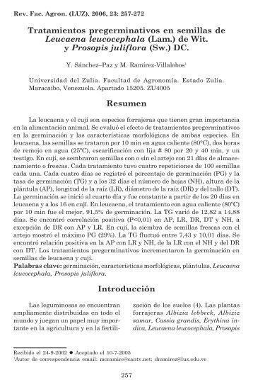 Tratamientos pregerminativos en semillas de Leucaena ...