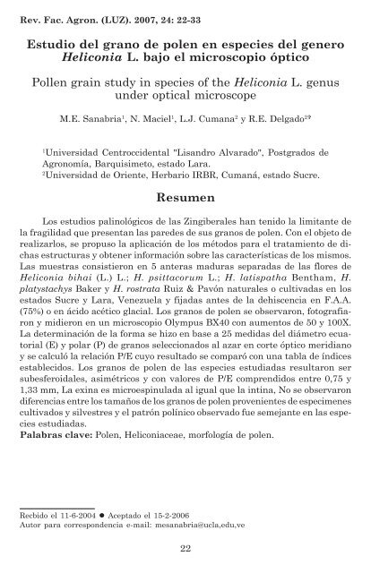 Estudio del grano de polen en especies del genero Heliconia L ...