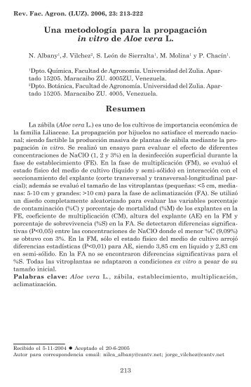 Una metodologÃ­a para la propagaciÃ³n in vitro de Aloe vera L.