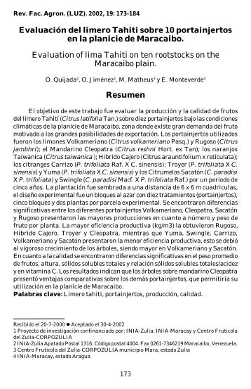 EvaluaciÃ³n del limero Tahiti sobre 10 portainjertos en la planicie de ...