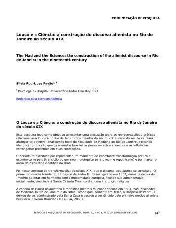 Louco e a Ciência: a construção do discurso alienista no Rio de ...