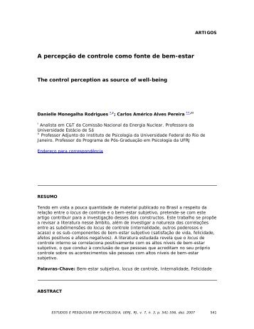 A percepção de controle como fonte de bem-estar - Estudos e ...