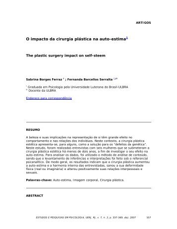 O impacto da cirurgia plástica na auto-estima1 - Estudos e ...