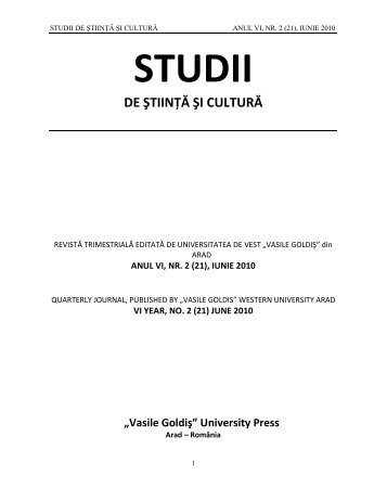 anul vi, nr. 2 (21), iunie 2010 - Studii de Stiinta si Cultura