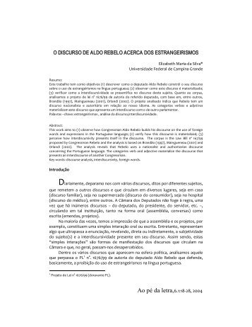 o discurso de aldo rebelo acerca dos estrangeirismos