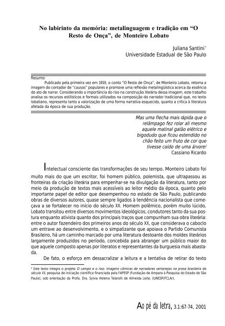 O resto de onÃ§a - Revista Ao PÃ© da Letra