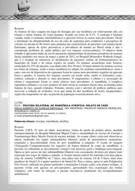 Anais Poster - Revista de Cirurgia e Traumatologia Buco-Maxilo ...