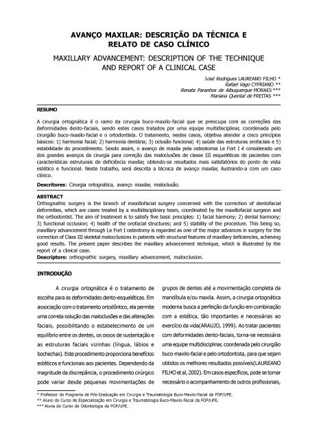 avanço maxilar - Revista de Cirurgia e Traumatologia Buco-Maxilo ...